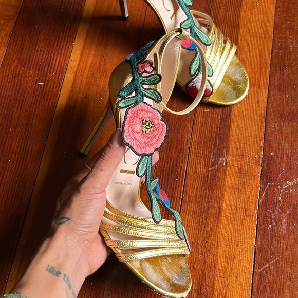 Gold Floral Gucci Heels - Picture 2 of 3